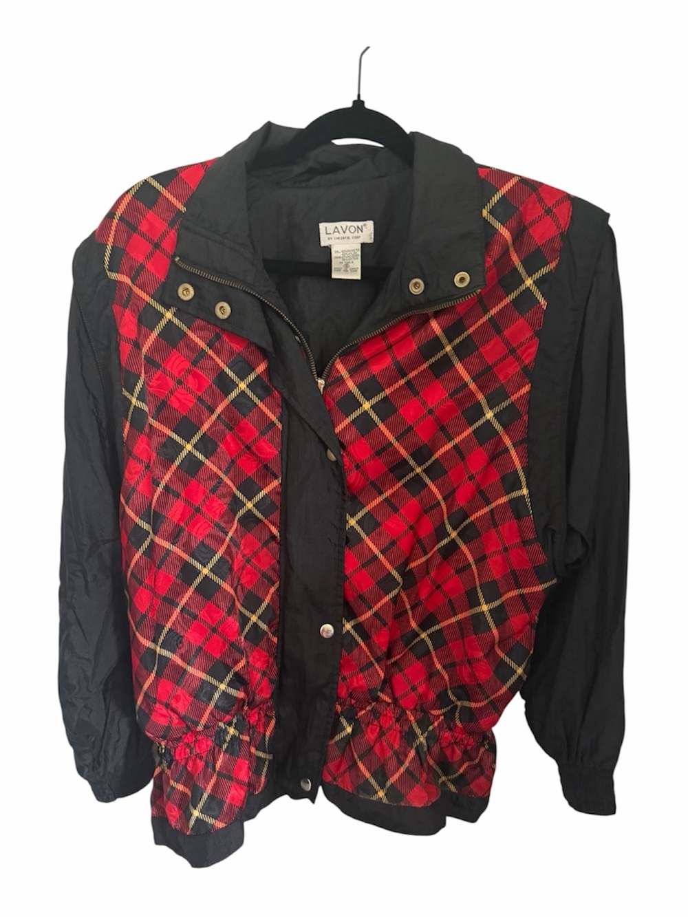 VNTG Black and Red Plaid Bomber Jacket - Women's
